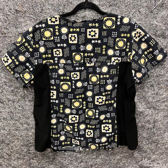 Cherokee Scrub - Women’s XL- Black Yellow Floral - Stretch Sides - Vneck - Picture 2 of 8